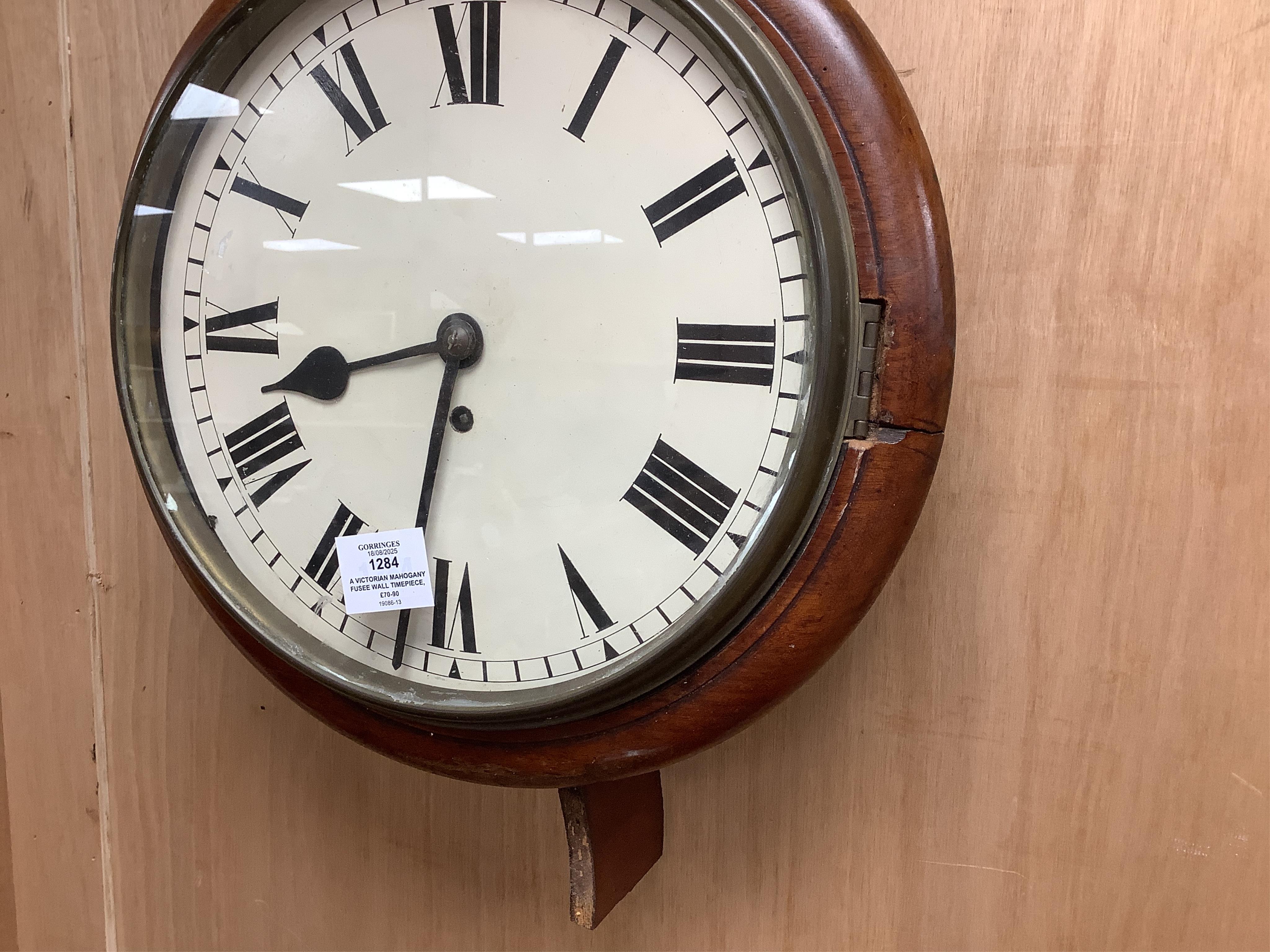 A Victorian mahogany fusee wall timepiece, 37cm diameter